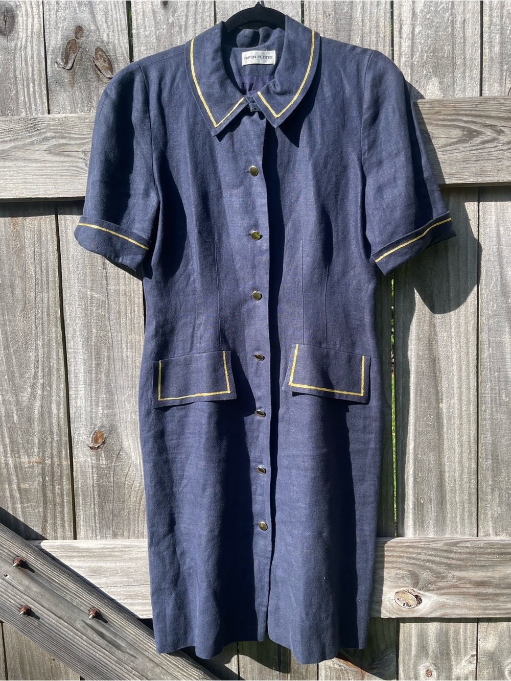 Nipon Petites Vintage Navy Midi Dress with Yellow Trim